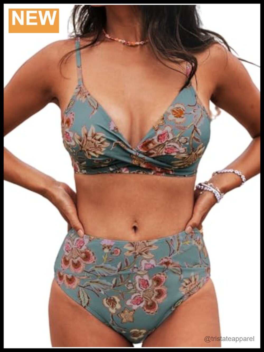 Women's High Waisted Twist V Neck Two Piece Bikini Swimsuit Set